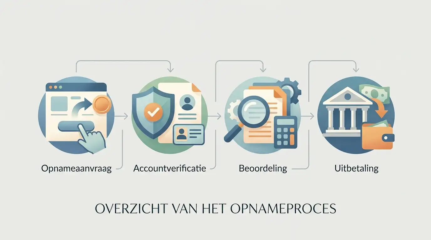 Illustratie van een opnameproces met aanvraag, verificatie, beoordeling en betaalmethode
