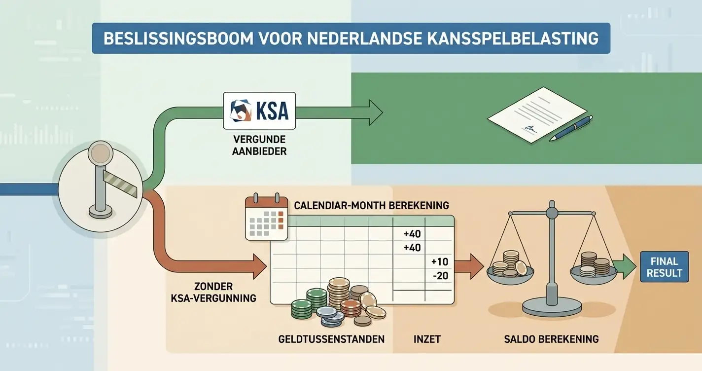 Illustratie van de beslisroute voor kansspelbelasting bij online gokken in Nederland